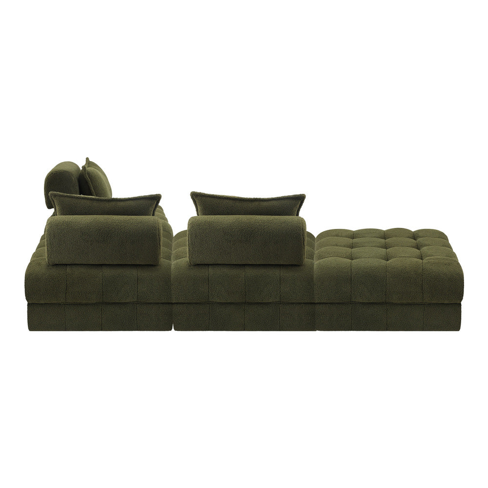 Oikiture 4 Seater Boucle Modular Sofa & Ottoman Set Green-Sofa-PEROZ Accessories