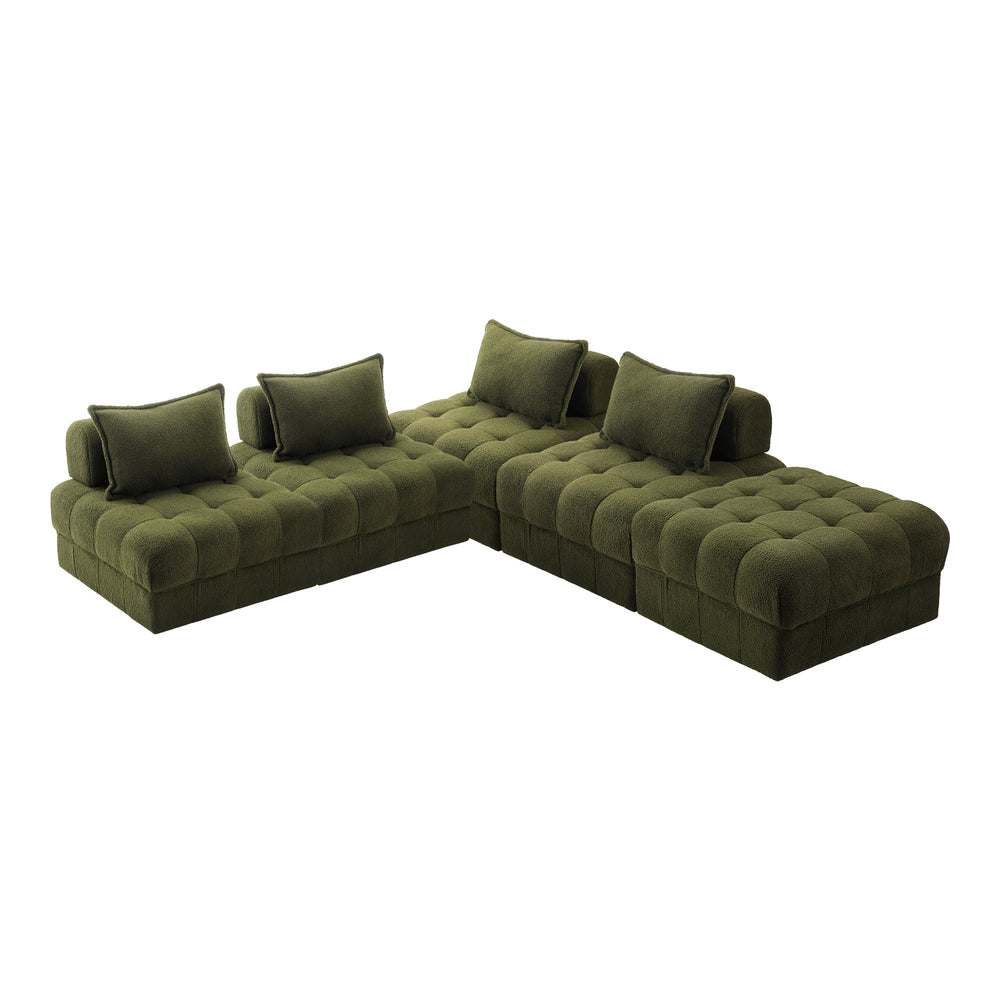 Oikiture 5 Seater Boucle Modular Sofa & Ottoman Set Green-Sofa-PEROZ Accessories