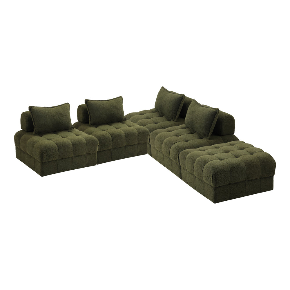 Oikiture 5 Seater Boucle Modular Sofa & Ottoman Set Green-Sofa-PEROZ Accessories