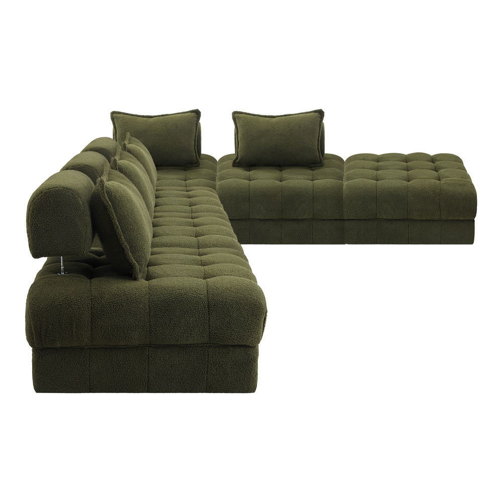 Oikiture 6 Seater Boucle Modular Sofa & Ottoman Set Green-Sofa-PEROZ Accessories