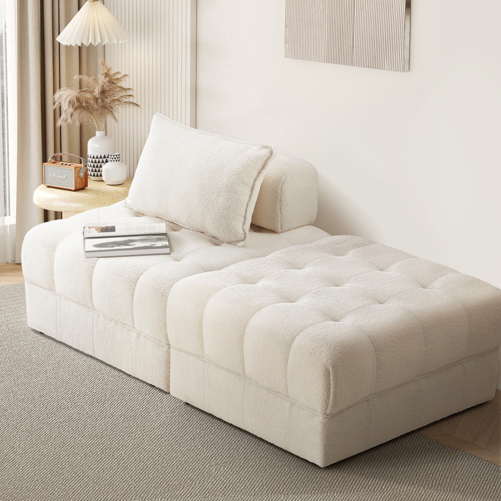 Oikiture 2 Seater Boucle Modular Sofa & Ottoman Set Armless White-Armchair-PEROZ Accessories