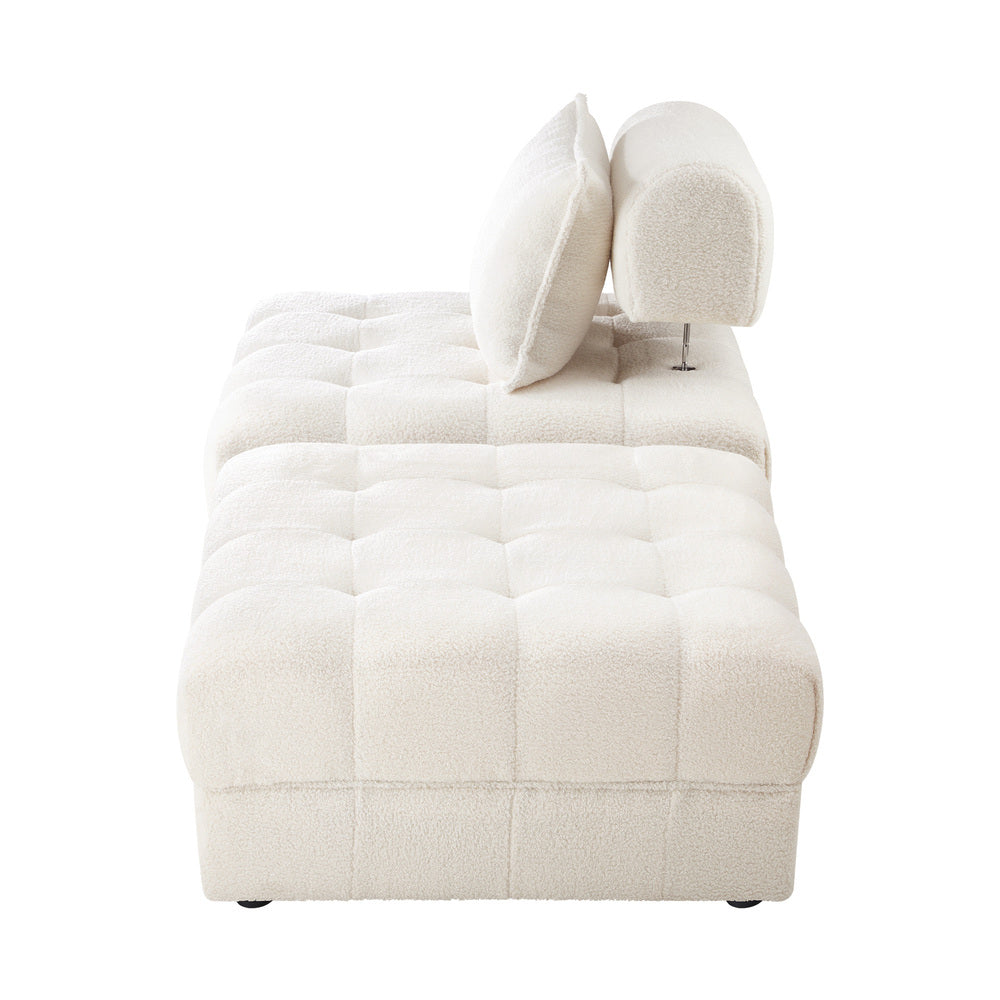 Oikiture 2 Seater Boucle Modular Sofa & Ottoman Set Armless White-Armchair-PEROZ Accessories