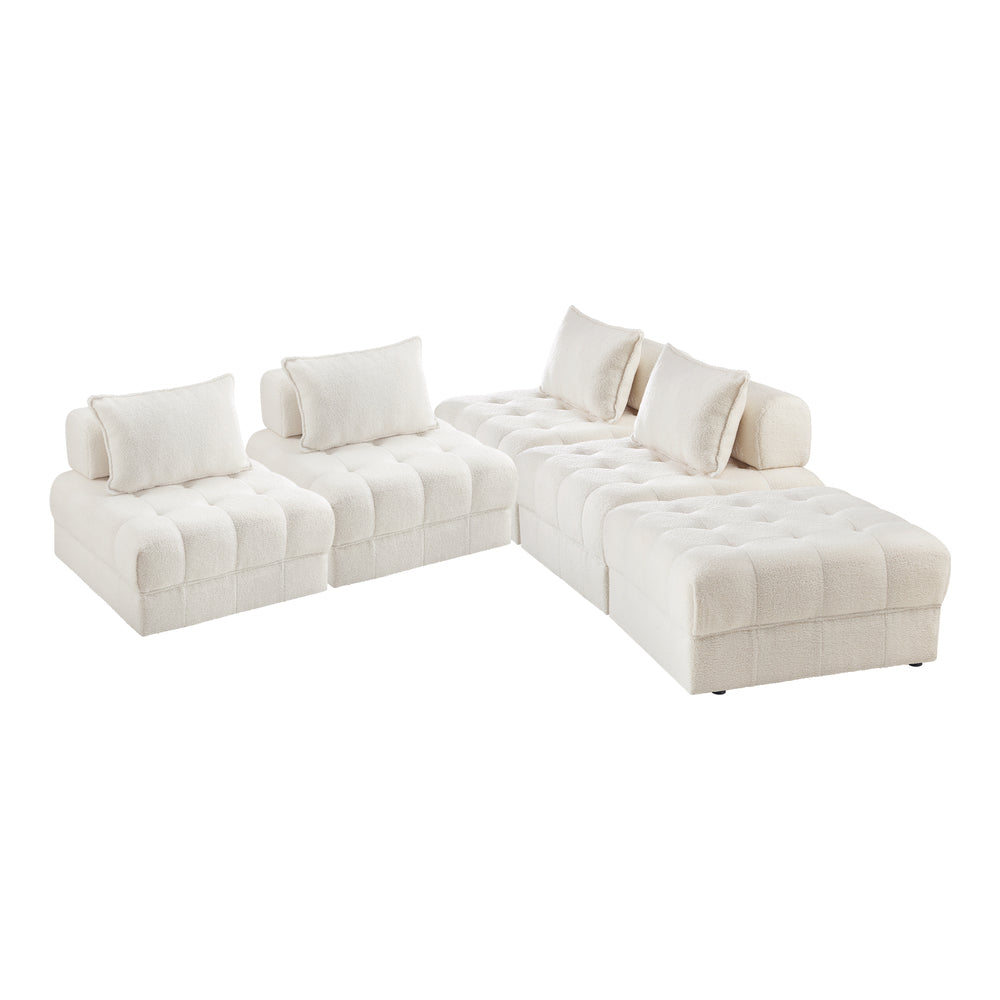 Oikiture 5 Seater Boucle Modular Sofa & Ottoman Set Armless White-Armchair-PEROZ Accessories