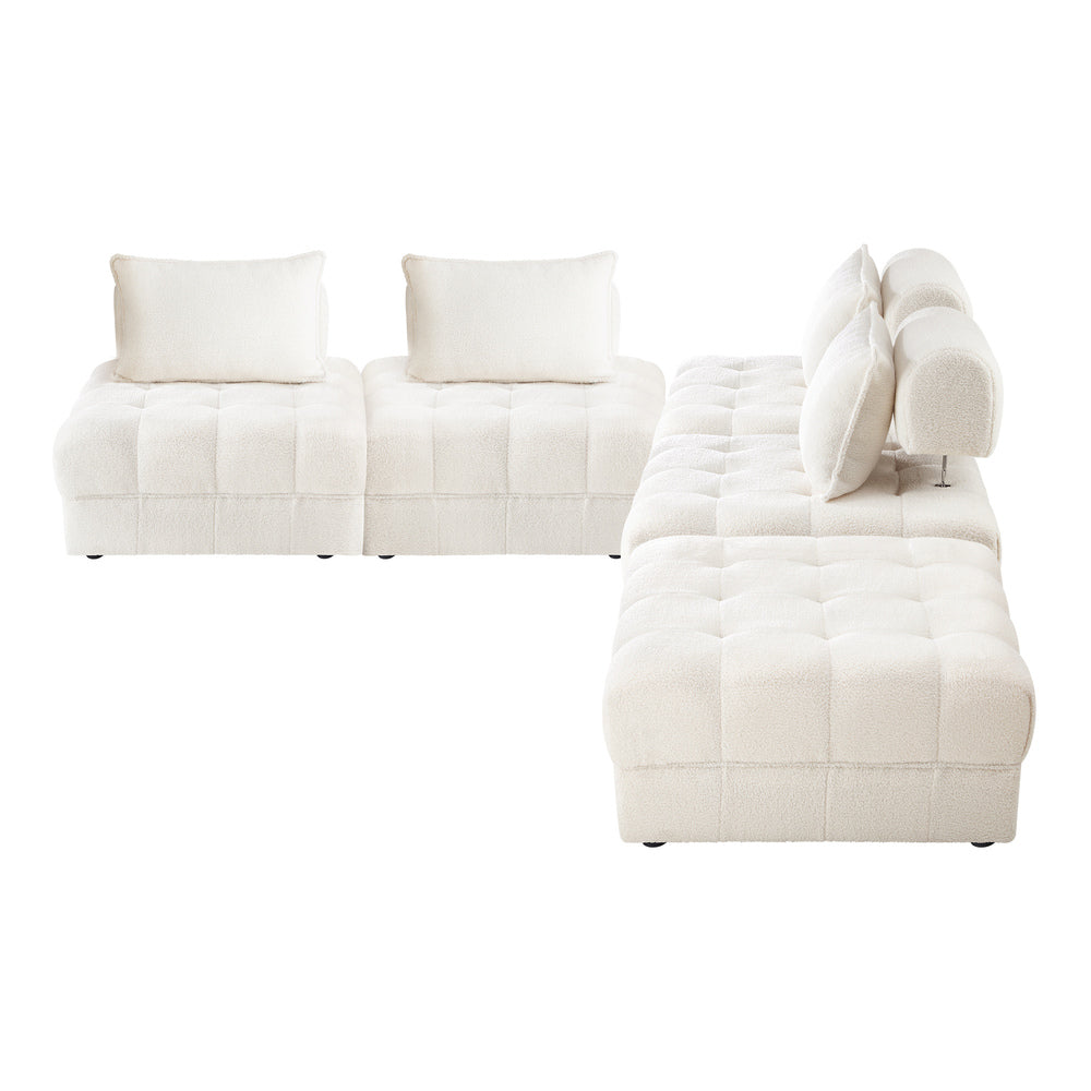 Oikiture 5 Seater Boucle Modular Sofa & Ottoman Set Armless White-Armchair-PEROZ Accessories
