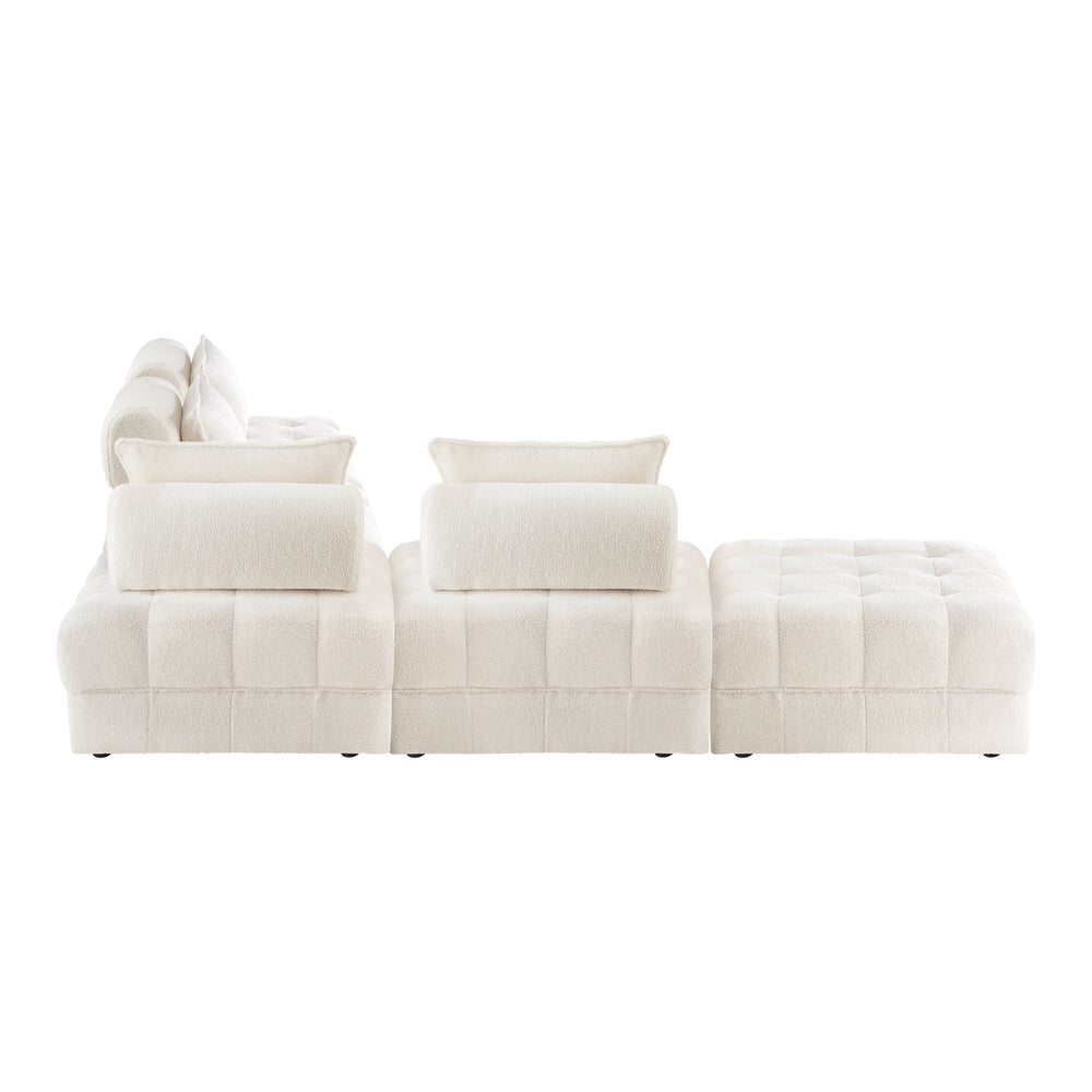 Oikiture 5 Seater Boucle Modular Sofa & Ottoman Set Armless White-Armchair-PEROZ Accessories