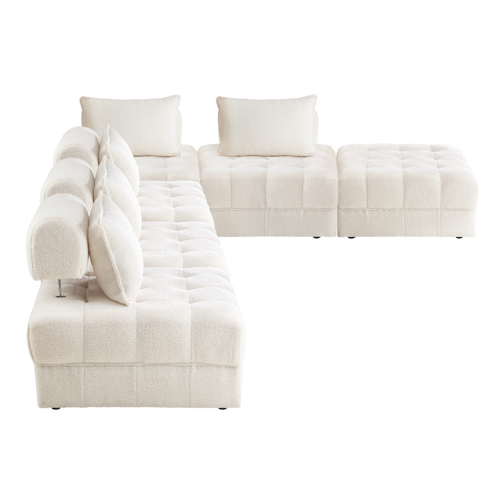 Oikiture 6 Seater Boucle Modular Sofa & Ottoman Set Armless White-Armchair-PEROZ Accessories
