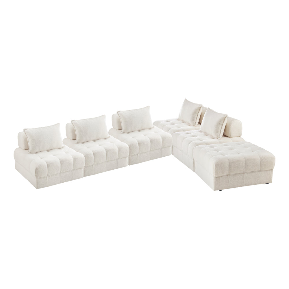 Oikiture 6 Seater Boucle Modular Sofa & Ottoman Set Armless White-Armchair-PEROZ Accessories
