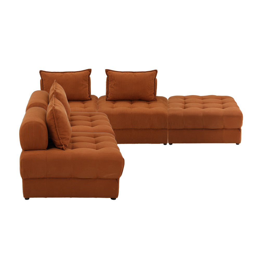Oikiture 5 Seater Velvet Modular Sofa & Ottoman Set with Backrest Brown-Armchair-PEROZ Accessories