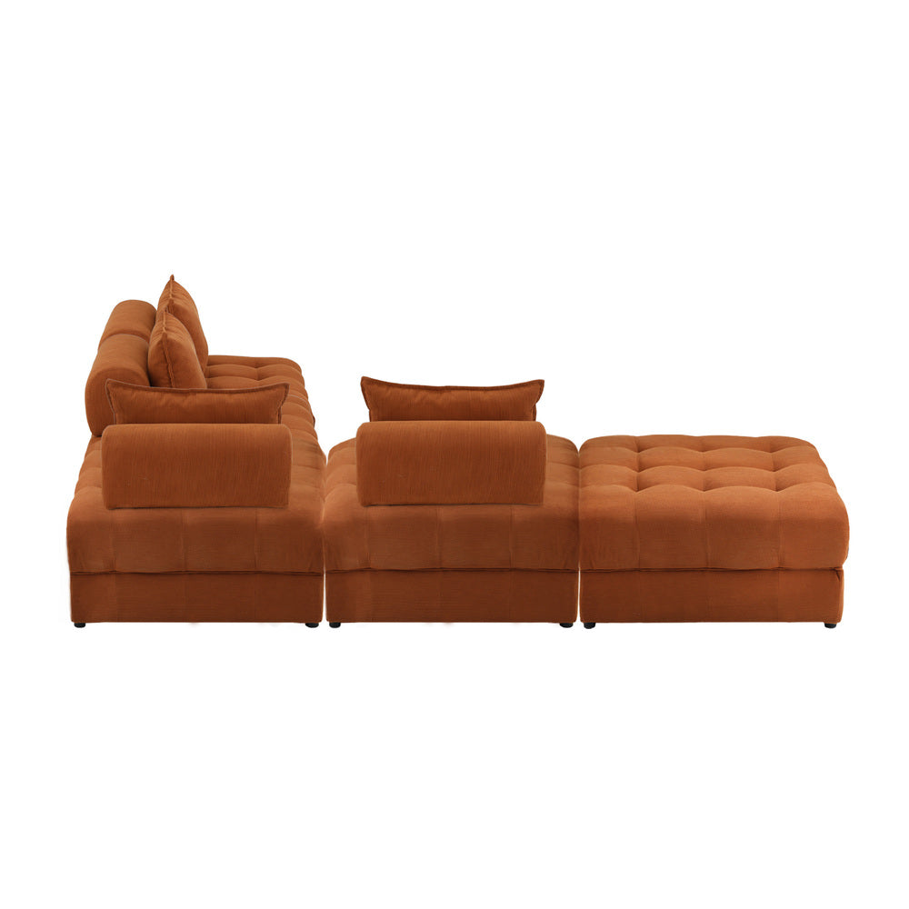 Oikiture 5 Seater Velvet Modular Sofa & Ottoman Set with Backrest Brown-Armchair-PEROZ Accessories