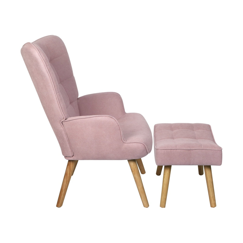 Oikiture Armchair Lounge Chair Ottoman Accent Armchairs Fabric Sofa Chairs Pink-Armchairs-PEROZ Accessories