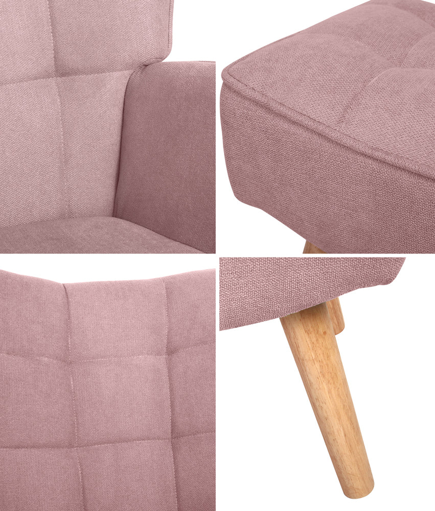 Oikiture Armchair Lounge Chair Ottoman Accent Armchairs Fabric Sofa Chairs Pink-Armchairs-PEROZ Accessories