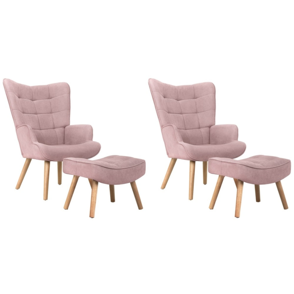 Oikiture 2x Armchair Lounge Chair Ottoman Fabric Sofa Pink-Armchair-PEROZ Accessories
