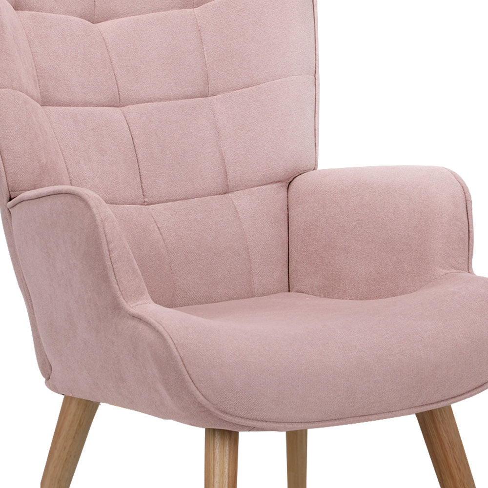 Oikiture 2x Armchair Lounge Chair Ottoman Fabric Sofa Pink-Armchair-PEROZ Accessories