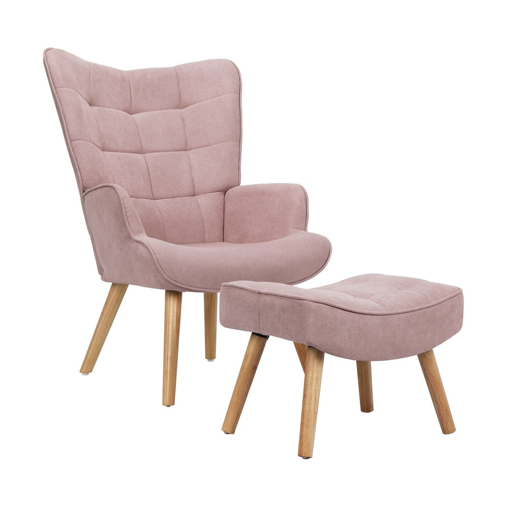 Oikiture 4x Armchair Lounge Chair Ottoman Fabric Sofa Pink-Armchair-PEROZ Accessories