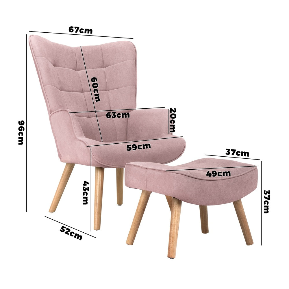 Oikiture 4x Armchair Lounge Chair Ottoman Fabric Sofa Pink-Armchair-PEROZ Accessories