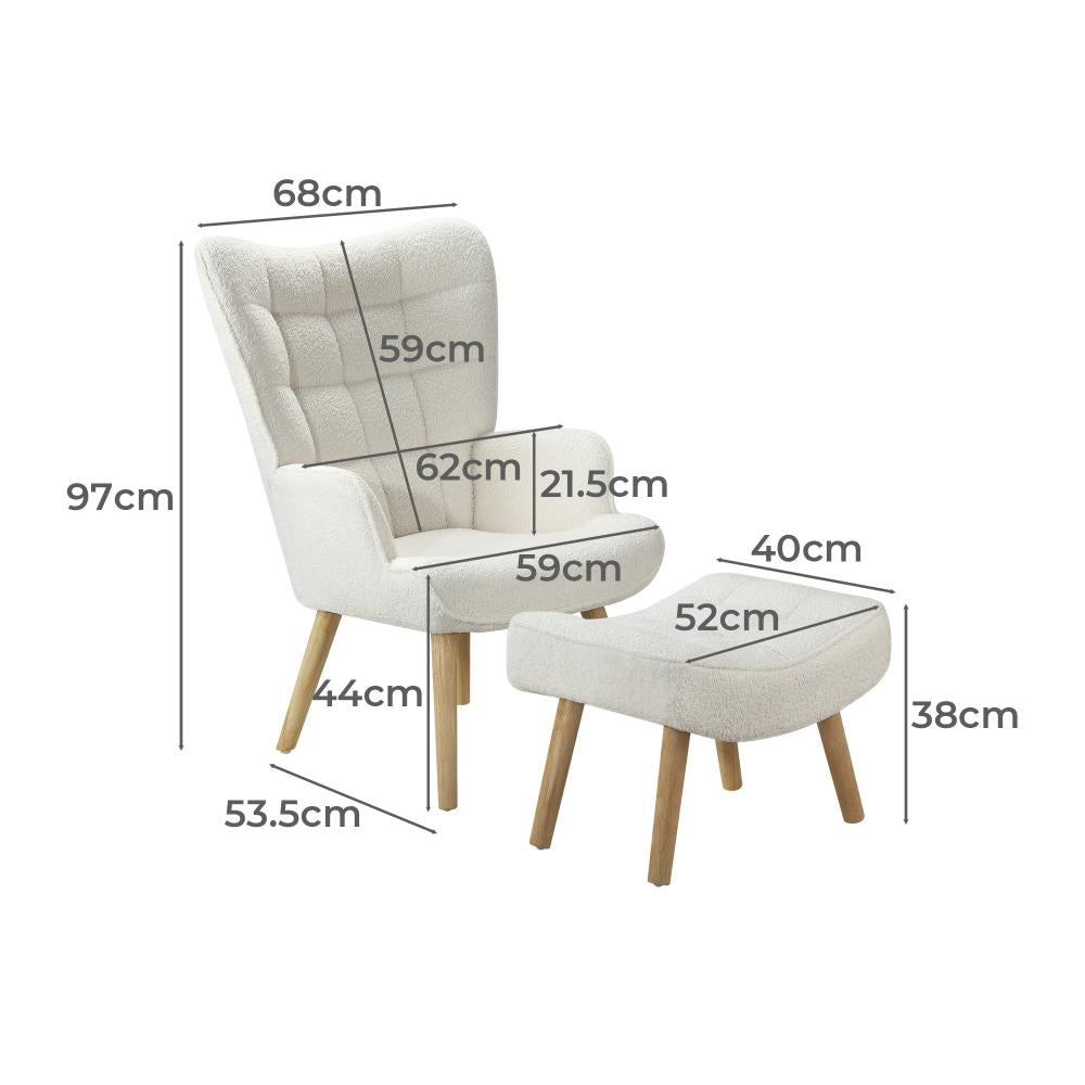 Oikiture Armchair Lounge Chair Ottoman Accent Armchairs Sherpa Sofa Chairs White-Armchairs-PEROZ Accessories