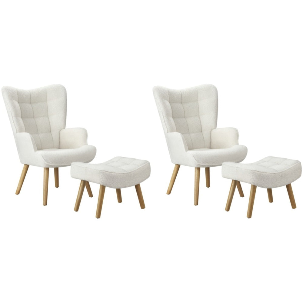Oikiture 2x Armchair Lounge Chair Ottoman Sherpa Sofa White-Armchair-PEROZ Accessories