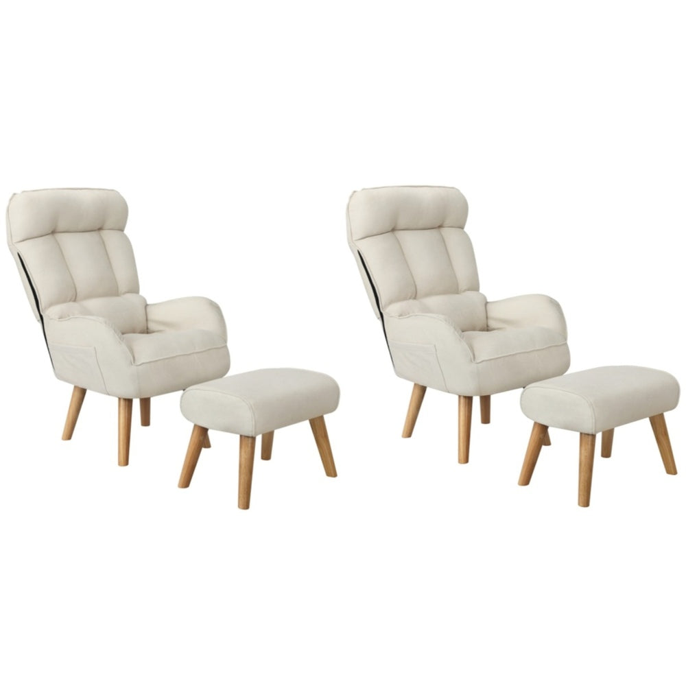 Oikiture 2x 360 Swivel Recliner Armchair Lounge with Stool Beige-Armchair-PEROZ Accessories