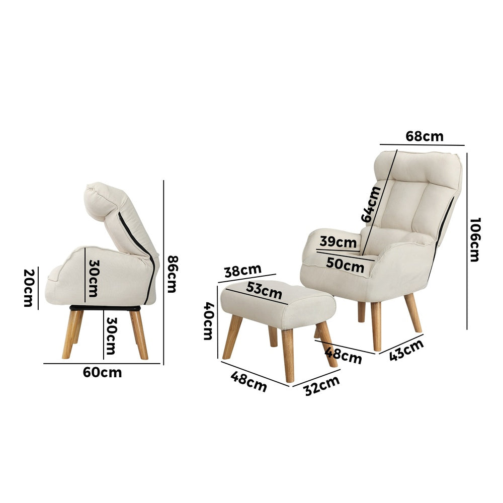 Oikiture 3x 360 Swivel Recliner Armchair Lounge with Stool Beige-Armchair-PEROZ Accessories