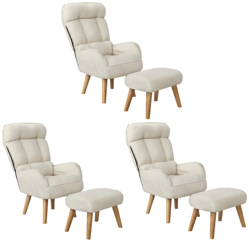 Oikiture 3x 360 Swivel Recliner Armchair Lounge with Stool Beige-Armchair-PEROZ Accessories