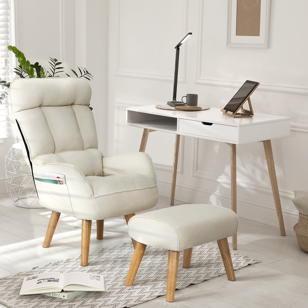 Oikiture 3x 360 Swivel Recliner Armchair Lounge with Stool Beige-Armchair-PEROZ Accessories