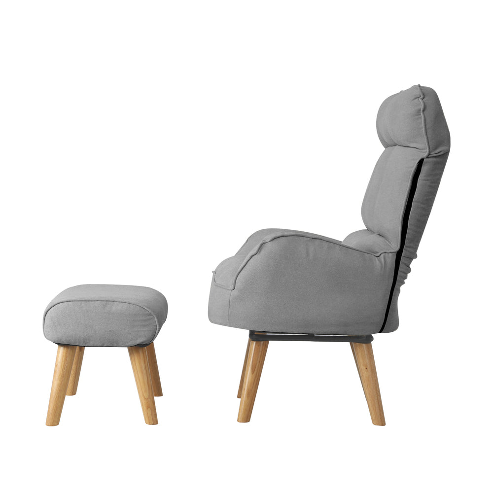 Oikiture 2x 360 Swivel Recliner Armchair Lounge with Stool Grey-Armchair-PEROZ Accessories