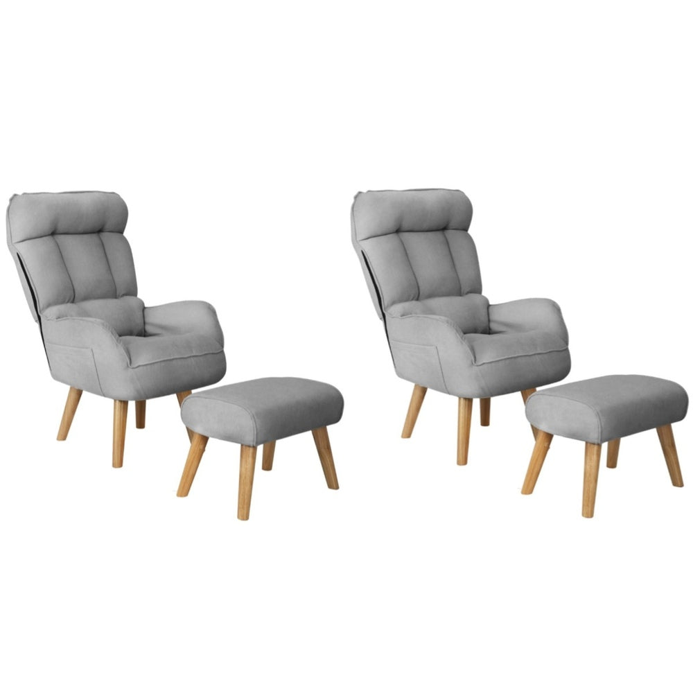 Oikiture 2x 360 Swivel Recliner Armchair Lounge with Stool Grey-Armchair-PEROZ Accessories