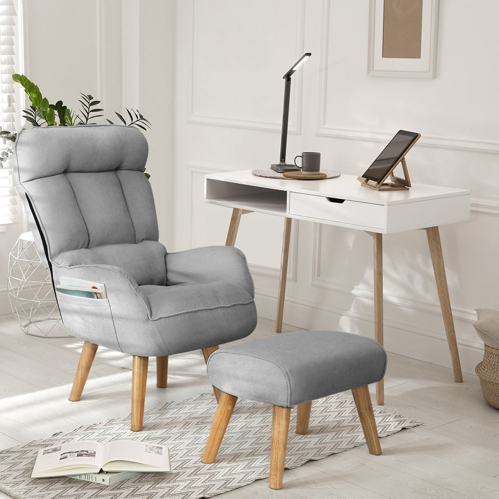 Oikiture 2x 360 Swivel Recliner Armchair Lounge with Stool Grey-Armchair-PEROZ Accessories