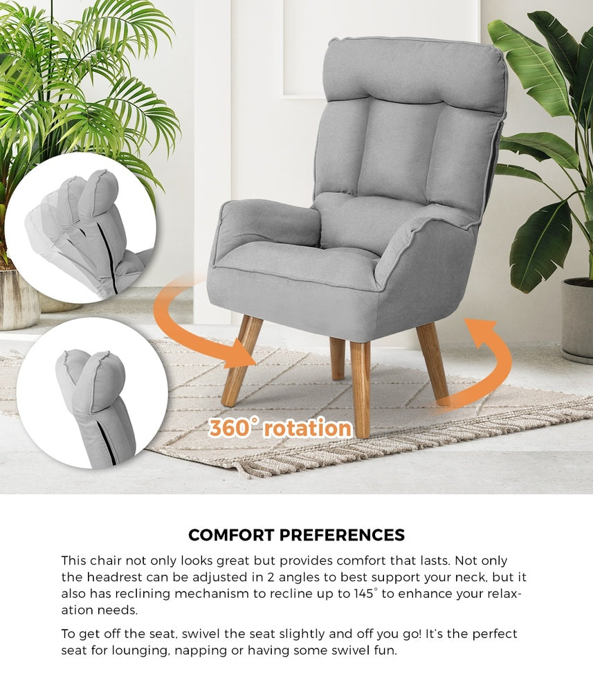 Oikiture 2x 360 Swivel Recliner Armchair Lounge with Stool Grey-Armchair-PEROZ Accessories