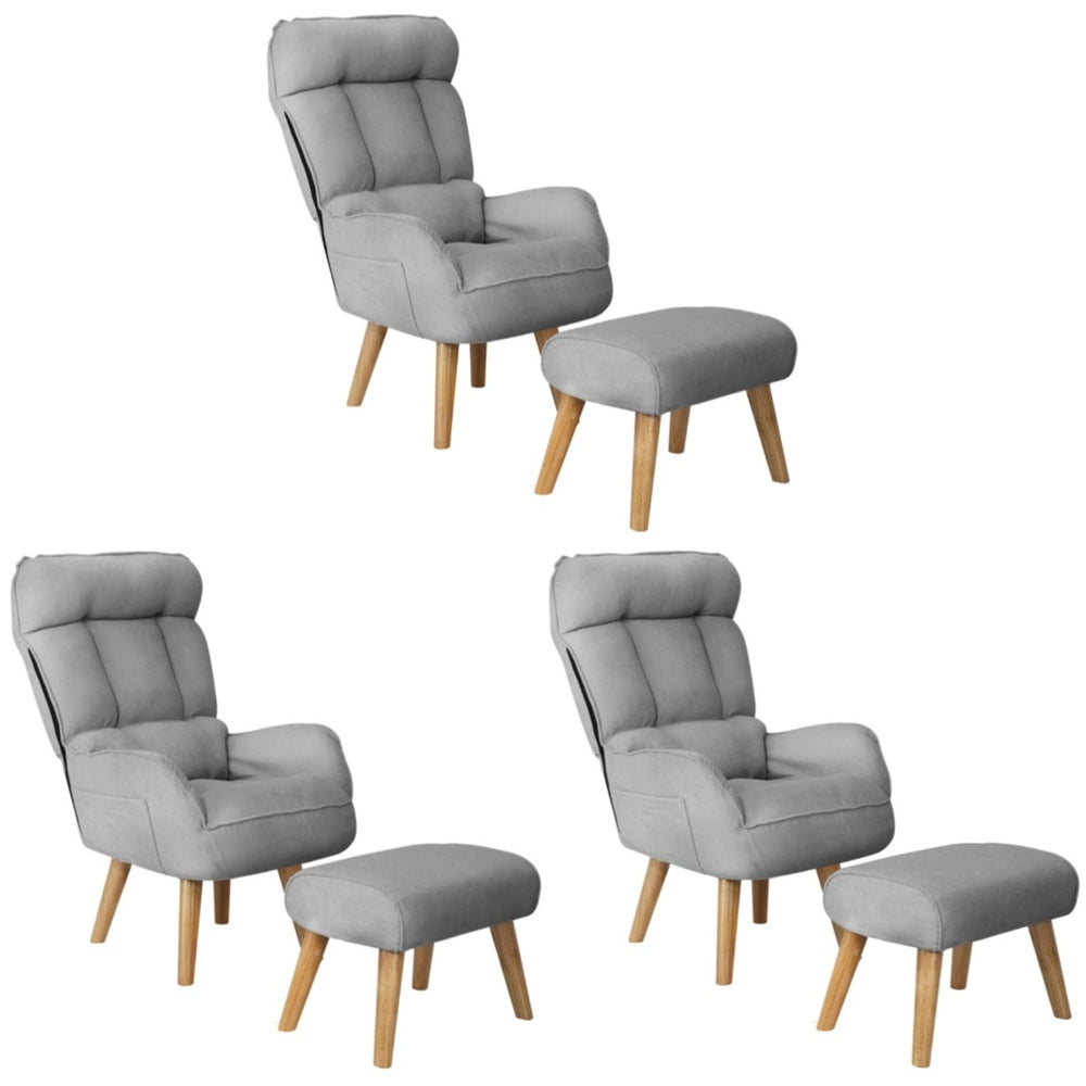 Oikiture 3x 360 Swivel Recliner Armchair Lounge with Stool Grey-Armchair-PEROZ Accessories