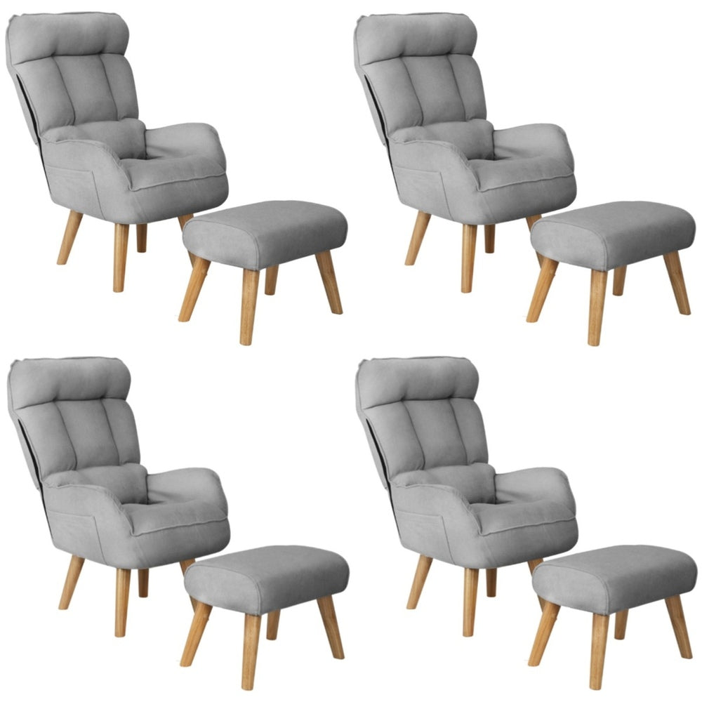 Oikiture 4x 360 Swivel Recliner Armchair Lounge with Stool Grey-Armchair-PEROZ Accessories