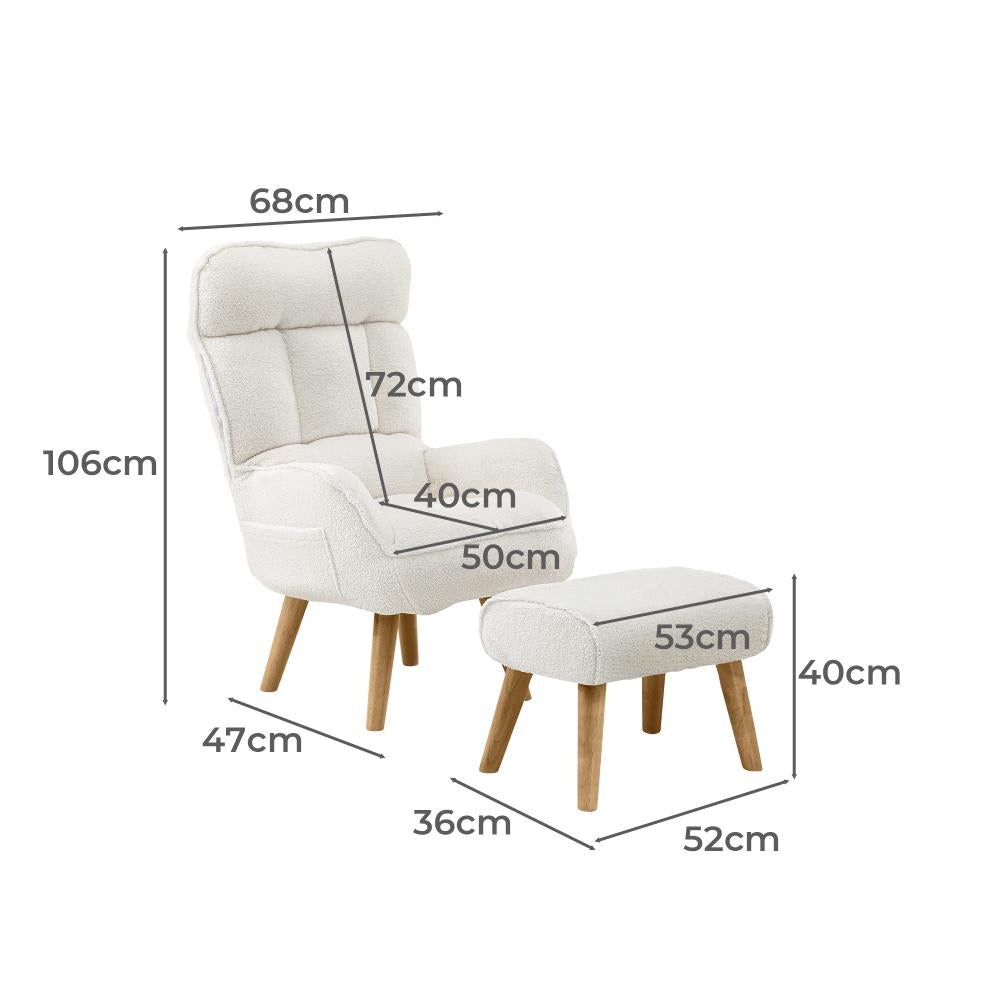 Oikiture Armchair with Ottoman Swivel Lounge Sherpa Recliner Chair Home Furniture-Armchairs-PEROZ Accessories