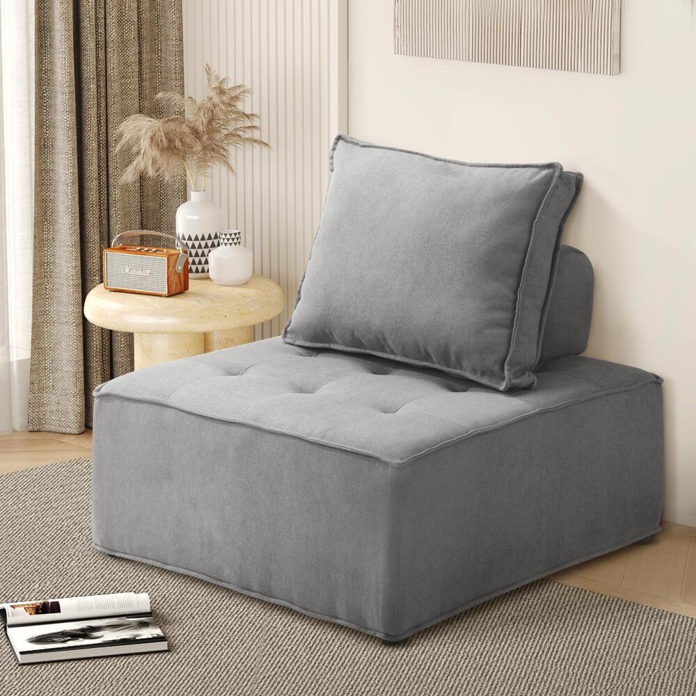 Oikiture Armless Sofa with Adjustable Back Modular Lounge Chair Grey 1PC-Armchair-PEROZ Accessories
