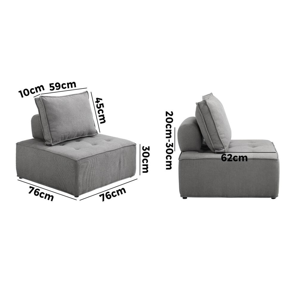 Oikiture 3PCS Modular Sofa Lounge Chair Armless Adjustable Back Linen Grey-Armchairs-PEROZ Accessories