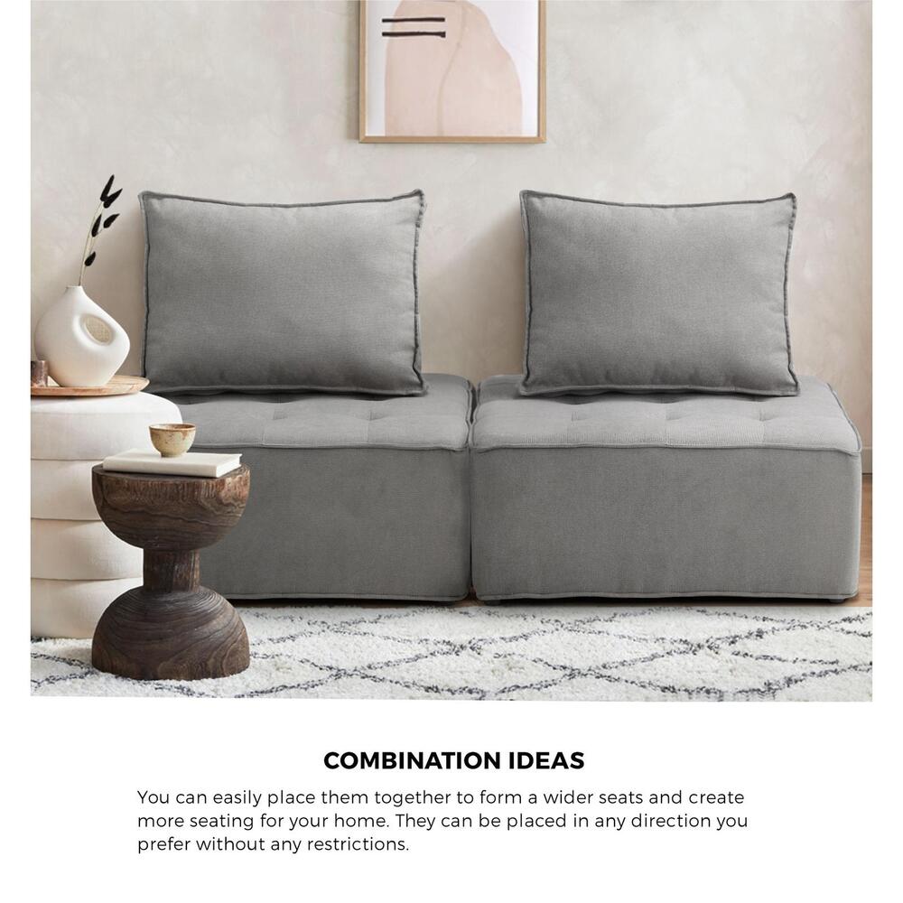 Oikiture 3PCS Modular Sofa Lounge Chair Armless Adjustable Back Linen Grey-Armchairs-PEROZ Accessories