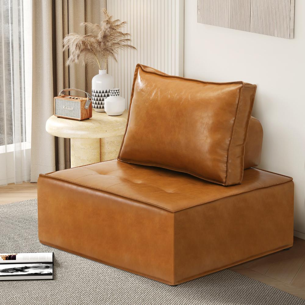 Oikiture Pu Leather Sofa Couch Brown-Armchairs-PEROZ Accessories