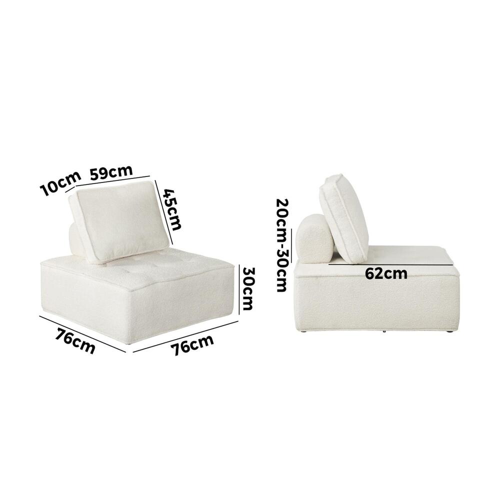 Oikiture 3PCS Modular Sofa Lounge Chair Armless Adjustable Back Sherpa White-Armchairs-PEROZ Accessories