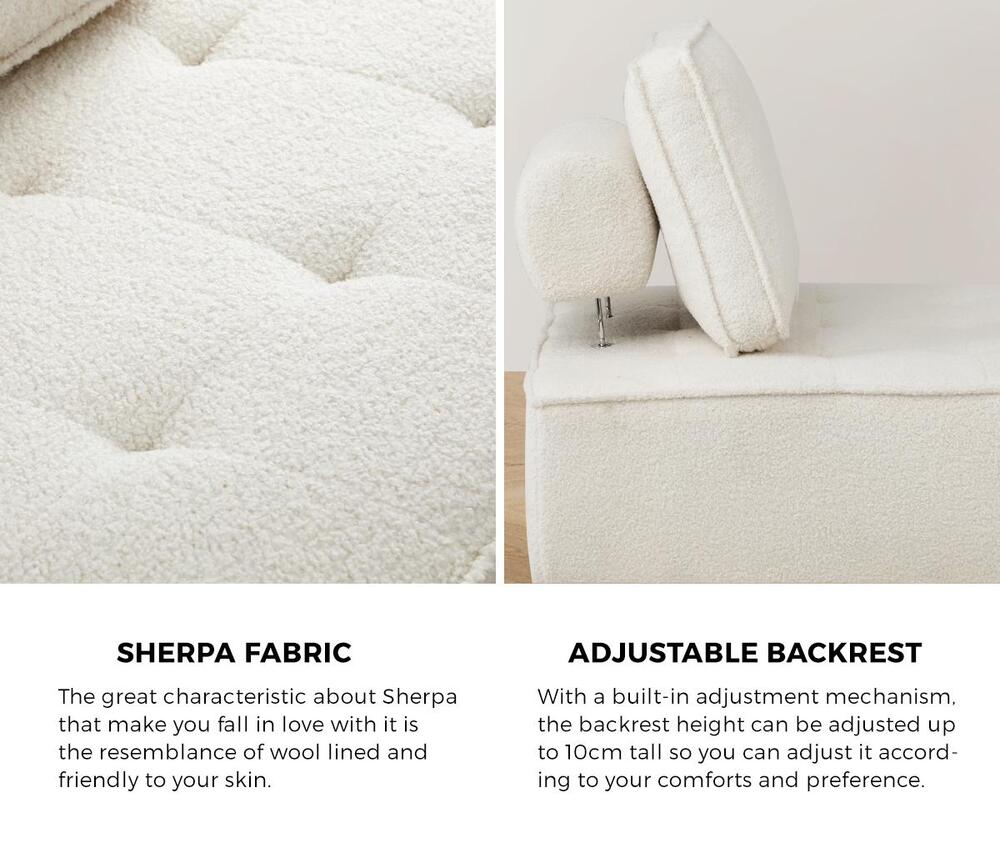 Oikiture 3PCS Modular Sofa Lounge Chair Armless Adjustable Back Sherpa White-Armchairs-PEROZ Accessories