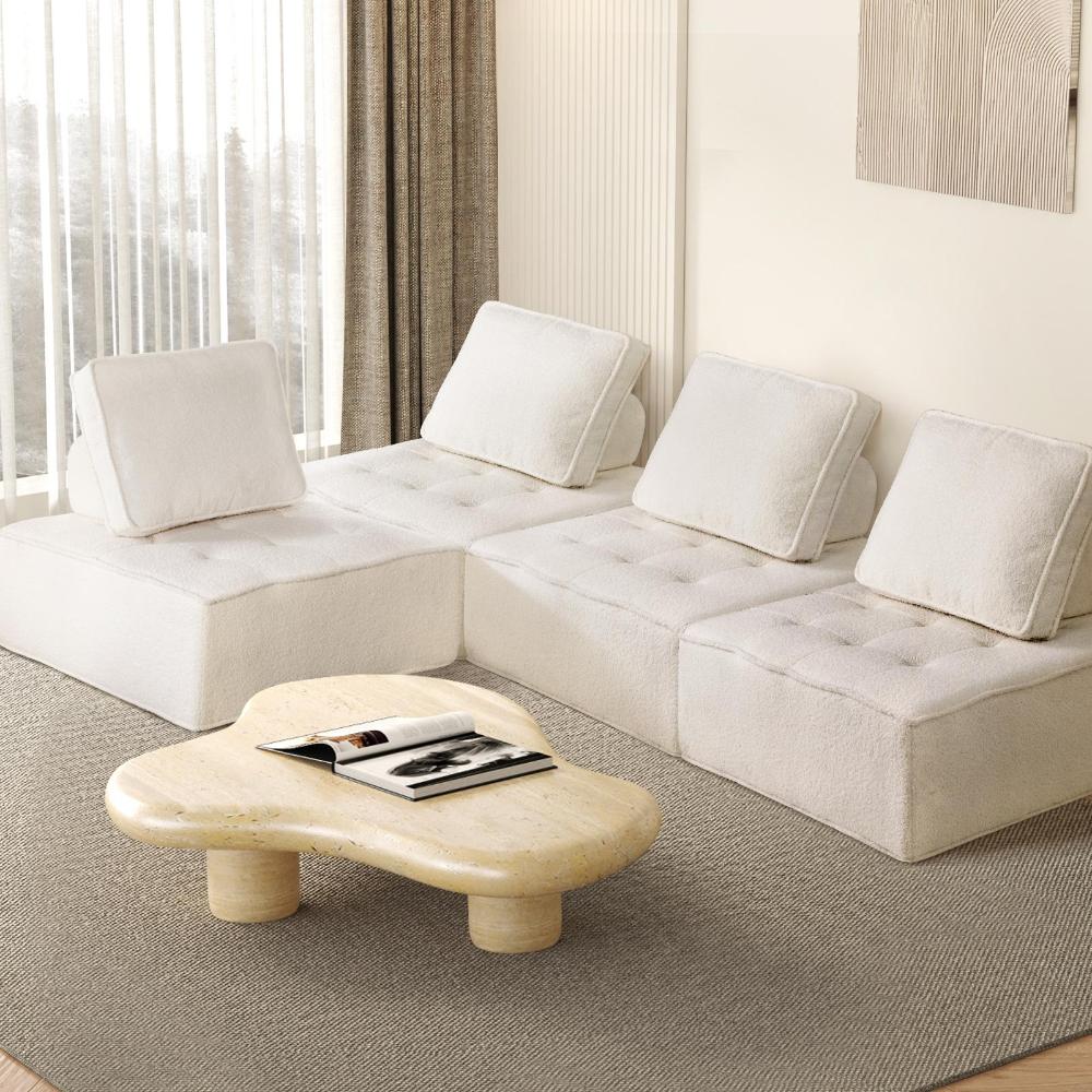 Oikiture 4PCS Modular Sofa Lounge Chair Armless Adjustable Back Sherpa White-Armchairs-PEROZ Accessories