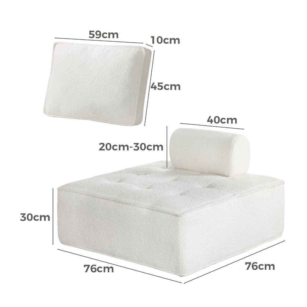 Oikiture 4PCS Modular Sofa Lounge Chair Armless Adjustable Back Sherpa White-Armchairs-PEROZ Accessories