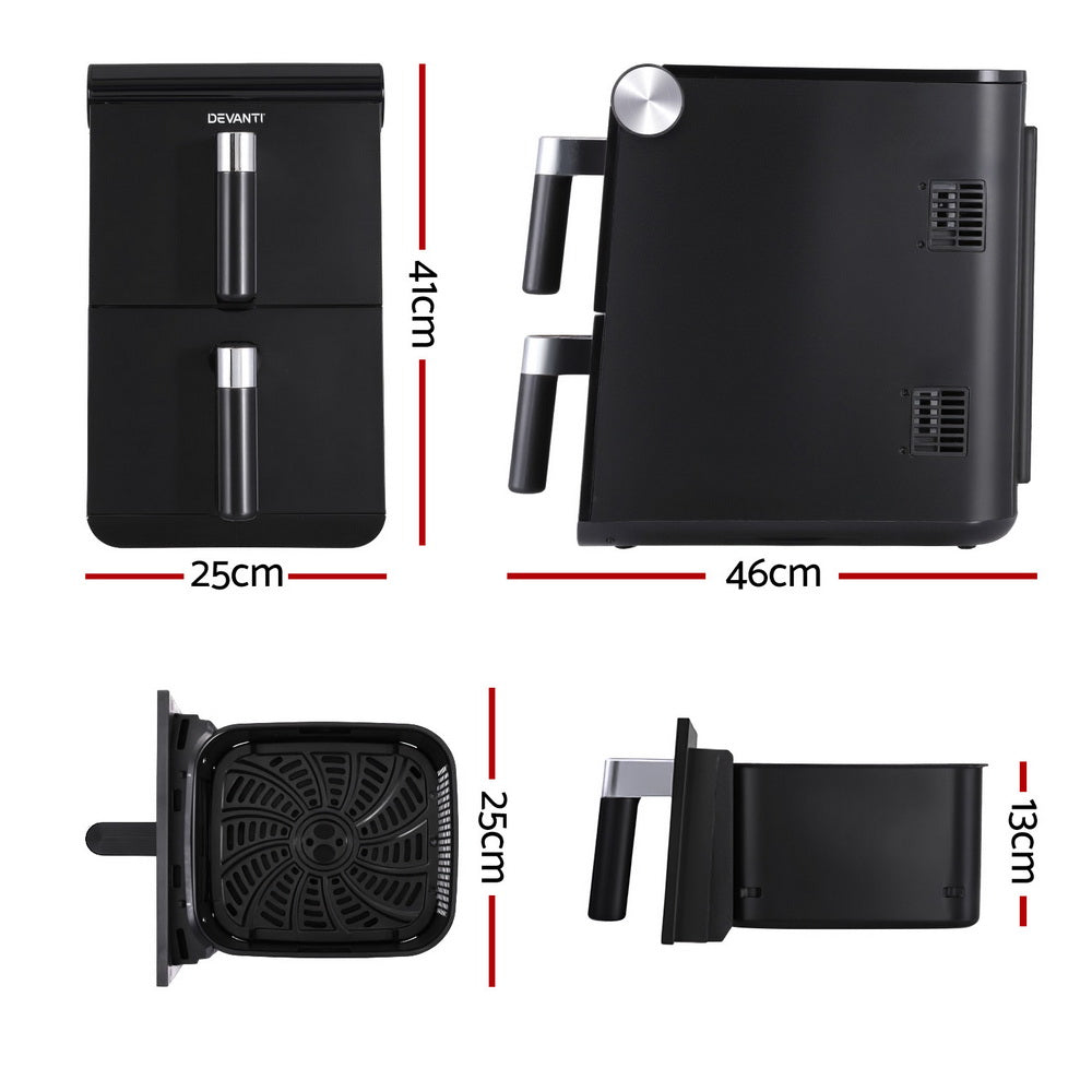 Devanti Air Fryer Oven 11L Dual Zone Fryers-Appliances > Kitchen Appliances > Air Fryers-PEROZ Accessories
