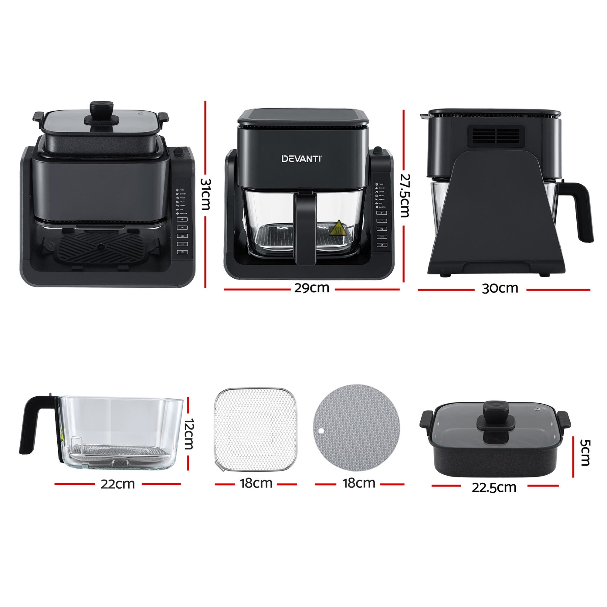 Devanti 2-IN-1 Air Fryer 5.5L Dual Zone Fryers Electric Cooker with Top BBQ Grill & Bot-Appliances > Kitchen Appliances > Air Fryers-PEROZ Accessories