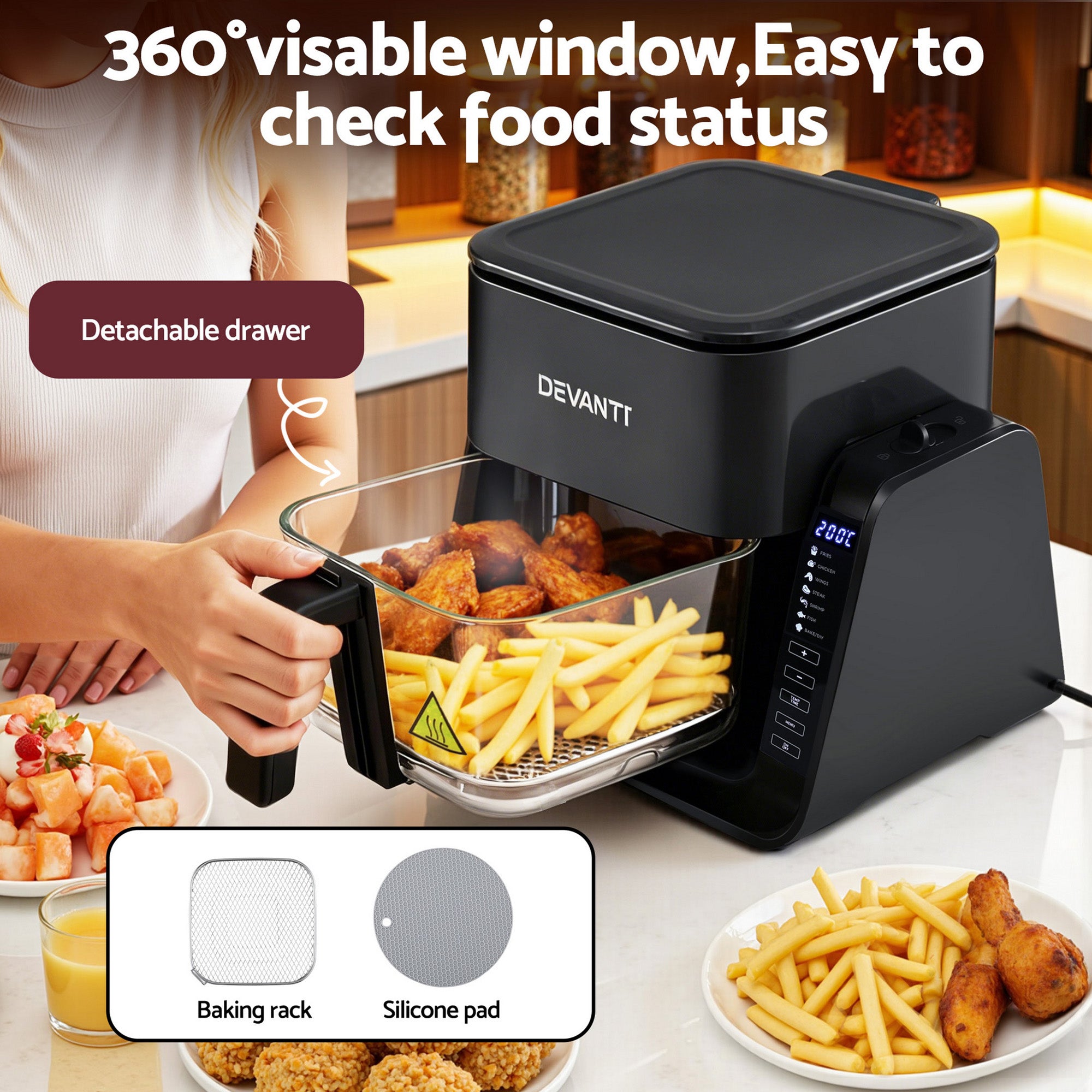 Devanti 2-IN-1 Air Fryer 5.5L Dual Zone Fryers Electric Cooker with Top BBQ Grill & Bot-Appliances > Kitchen Appliances > Air Fryers-PEROZ Accessories