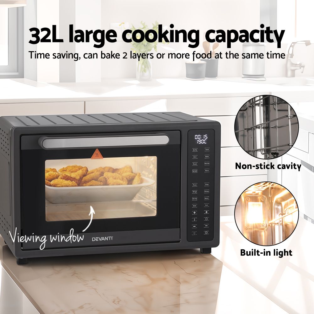 Devanti Air Fryer 32L W/ LCD Touch Oven 1700W-Appliances > Kitchen Appliances-PEROZ Accessories