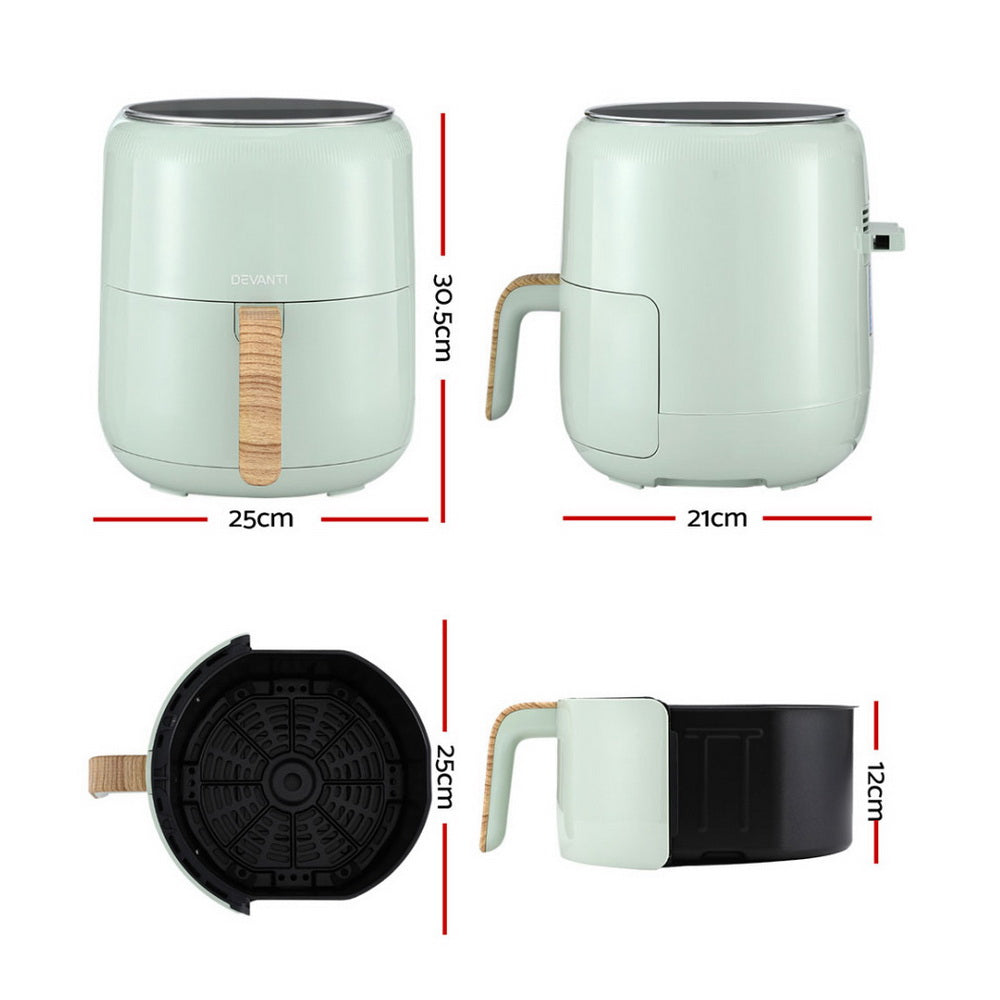 Devanti 5L Air Fryer Touch Control 1700W Green-Appliances > Kitchen Appliances > Air Fryers-PEROZ Accessories