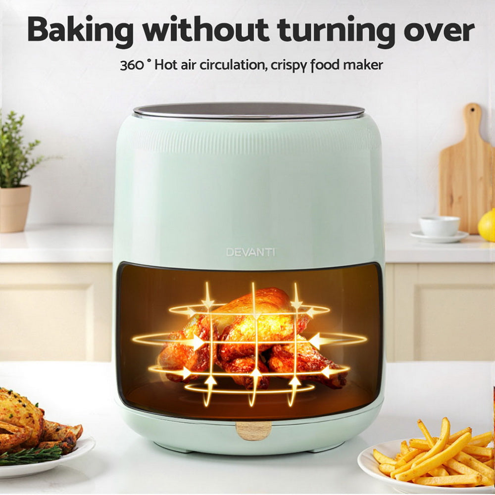 Devanti 5L Air Fryer Touch Control 1700W Green-Appliances > Kitchen Appliances > Air Fryers-PEROZ Accessories