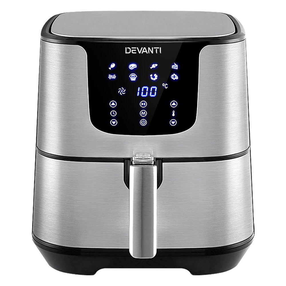 Devanti Air Fryer 7L LCD Fryers Stainless Steel-Air Fryers-PEROZ Accessories