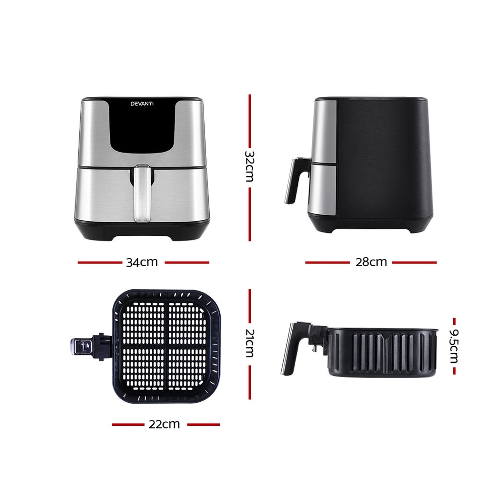 Devanti Air Fryer 7L LCD Fryers Stainless Steel-Air Fryers-PEROZ Accessories