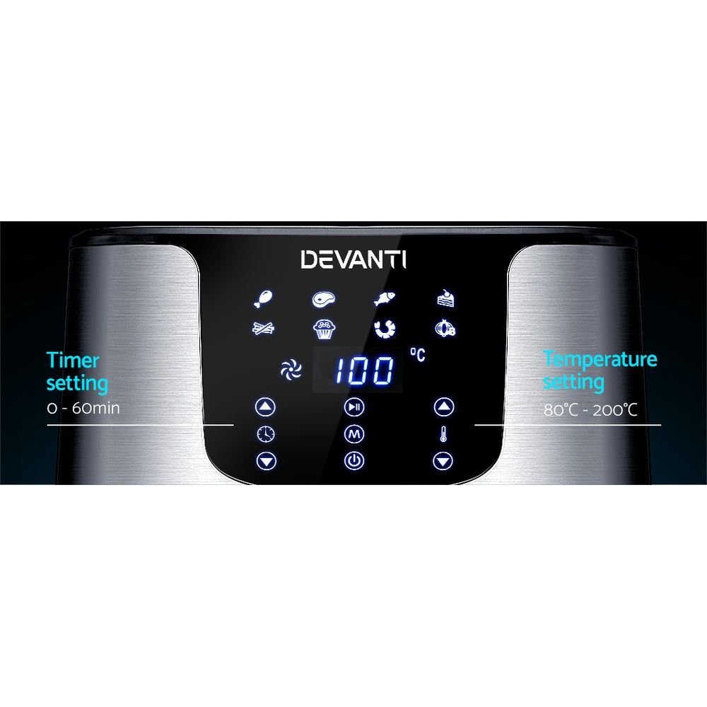 Devanti Air Fryer 7L LCD Fryers Stainless Steel-Air Fryers-PEROZ Accessories