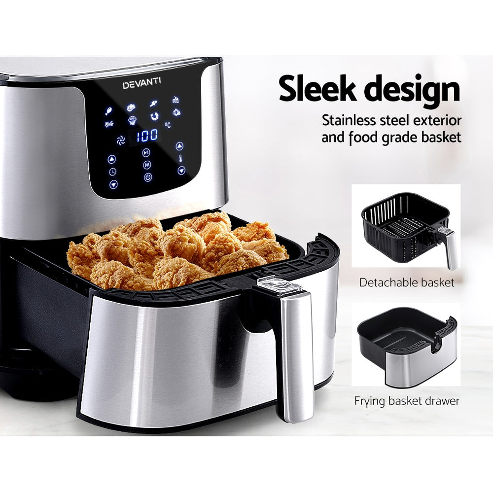 Devanti Air Fryer 7L LCD Fryers Stainless Steel-Air Fryers-PEROZ Accessories